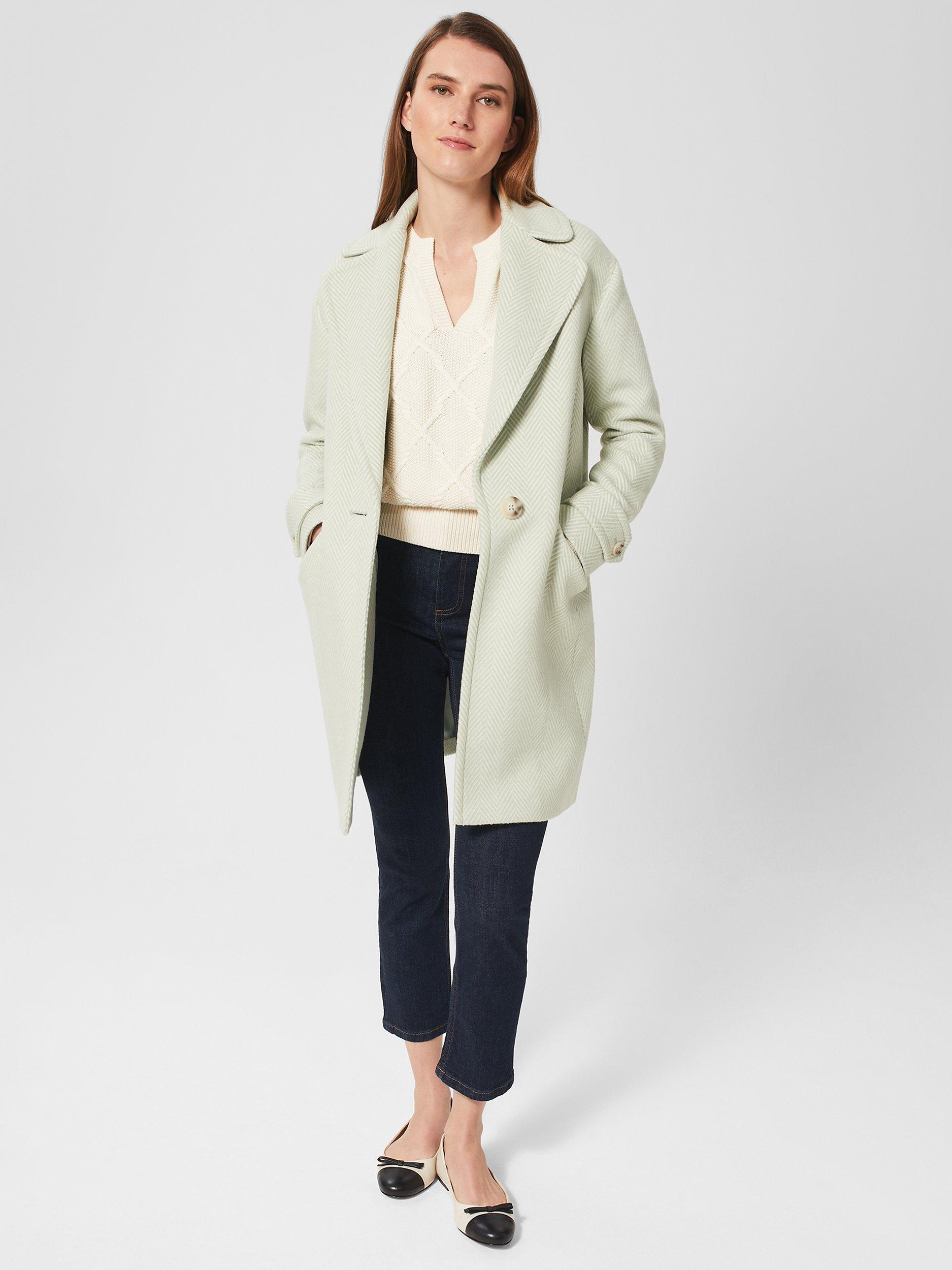 Product image 4 of 6, which shows Hobbs Lillie Wool Blend Coat, Green Ivory, 8
