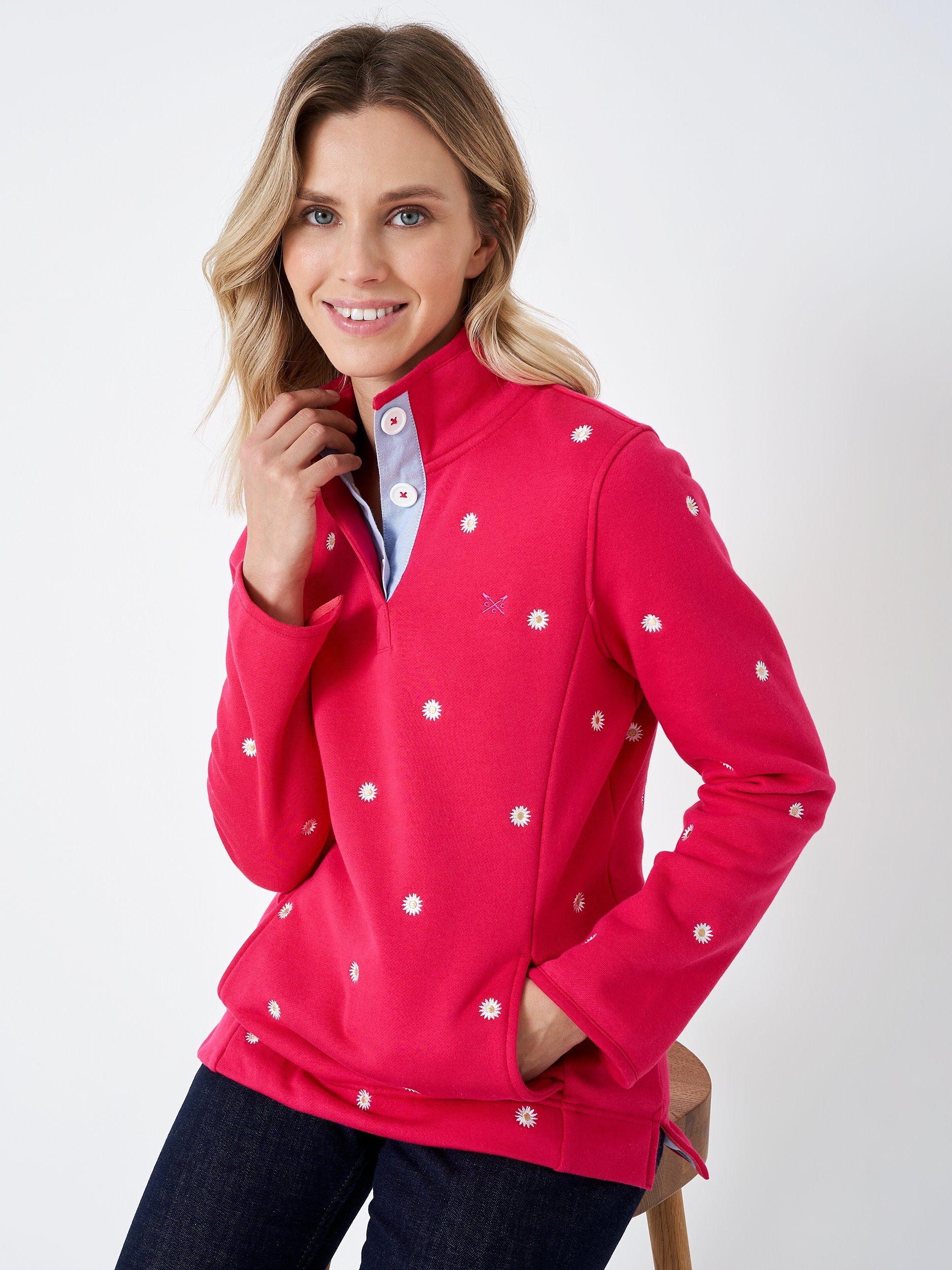 Crew Clothing Half Button Embroidered Sweatshirt, Pink
