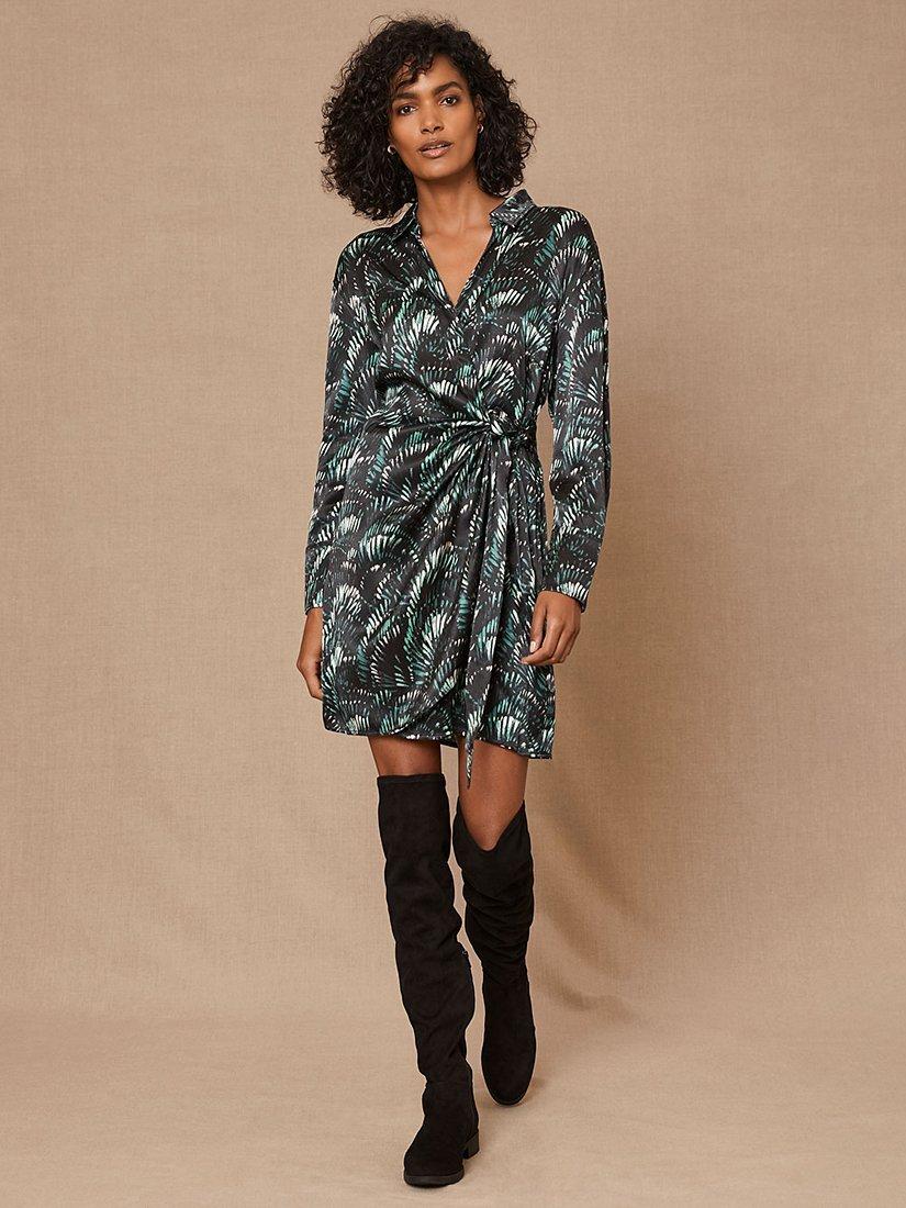 Mint Velvet Ezra Print Mini Shirt Dress, Green/Multi
