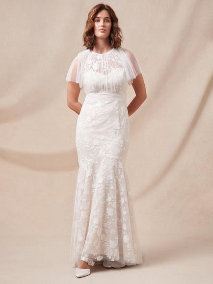 Phase Eight Delilah Mesh Embroidered Maxi Wedding Dress, Parchment, Parchment