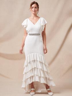Phase Eight Ellery Embellished Frill Maxi Dress, Parchment, Parchment