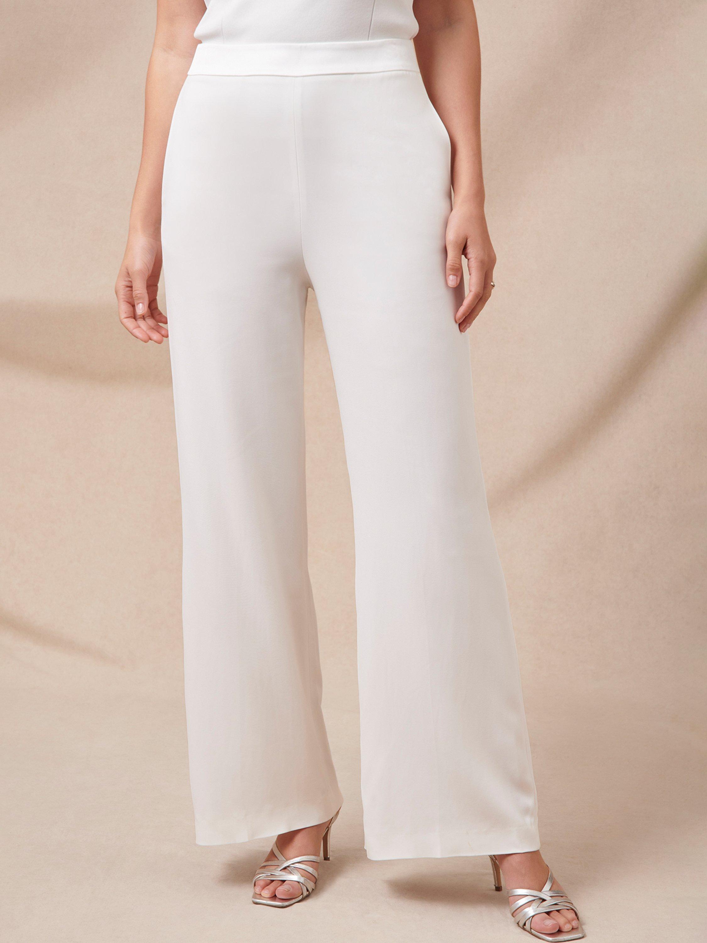Product image 1 of 8, which shows Phase Eight  Beatriz Satin Contrast Bridal Trousers, Ivory, 6