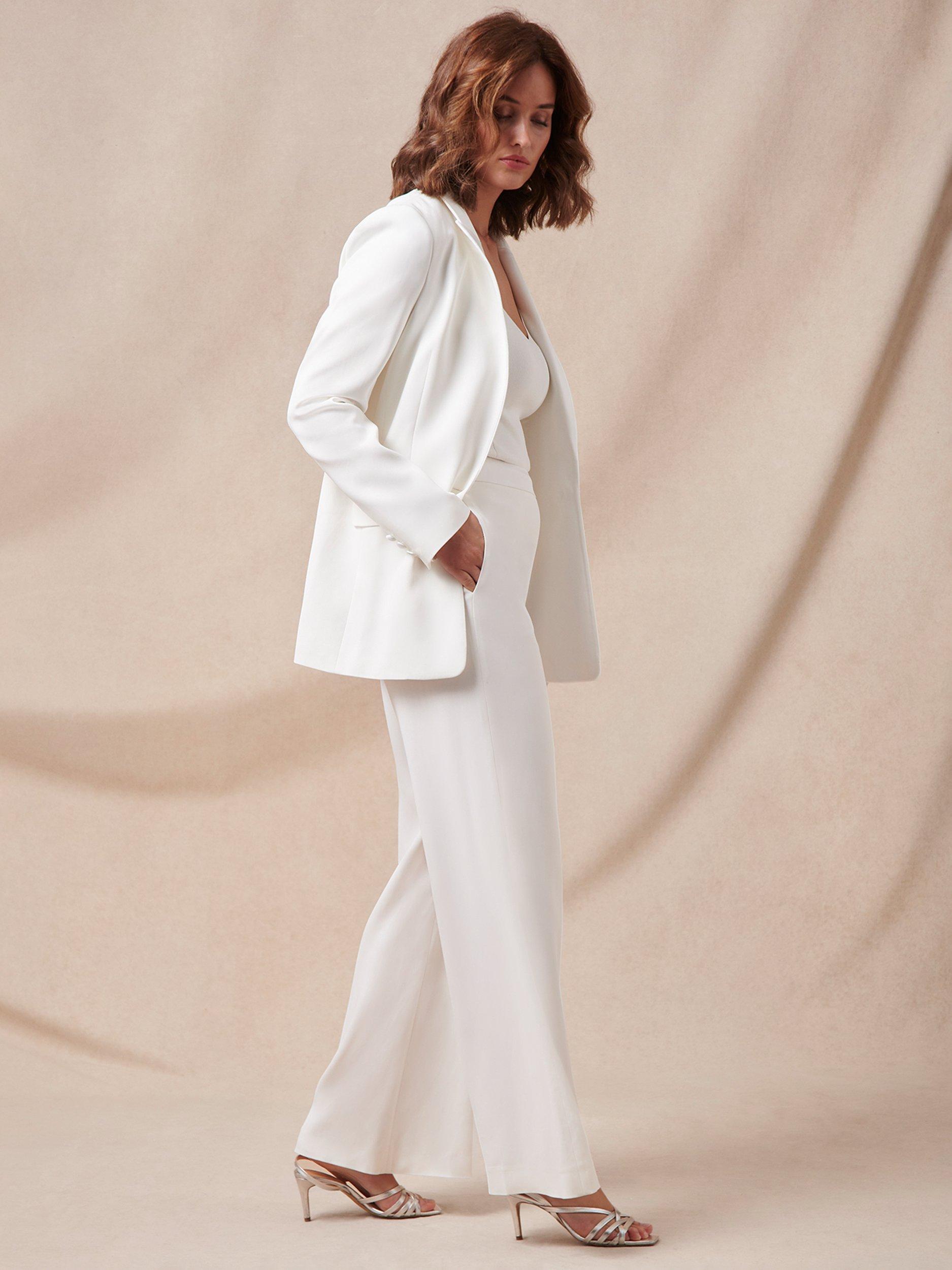 Product image 8 of 8, which shows Phase Eight  Beatriz Satin Contrast Bridal Trousers, Ivory, 6