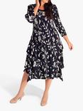 chesca Layered Midi Floral Dress, Navy/Ivory