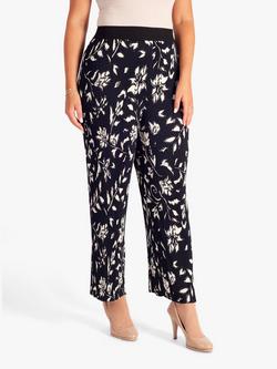 chesca Floral Plisse Trousers, Navy/Ivory, Navy/Ivory