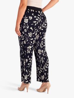 chesca Floral Plisse Trousers, Navy/Ivory - view 2, Navy/Ivory