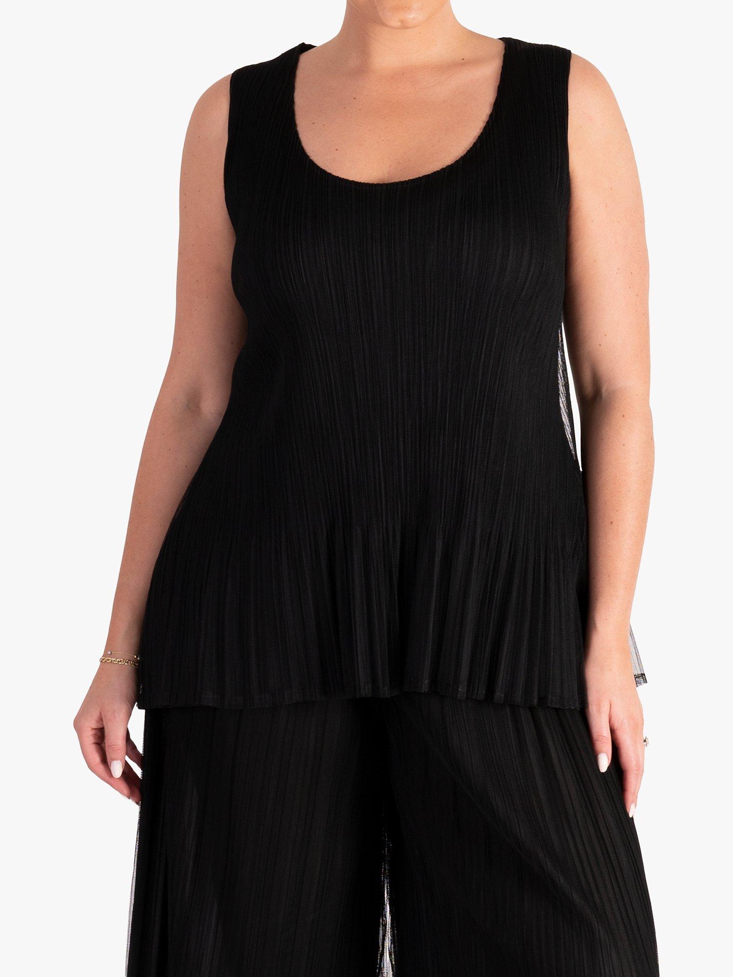 Product image 1 of 7, which shows chesca Plissé Pleated Mesh Camisole, Black, 12-14