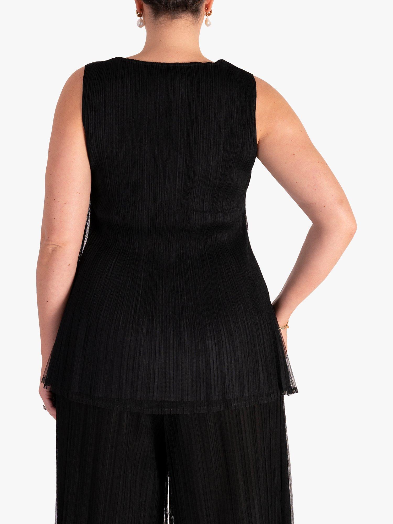 Product image 2 of 7, which shows chesca Plissé Pleated Mesh Camisole, Black, 12-14