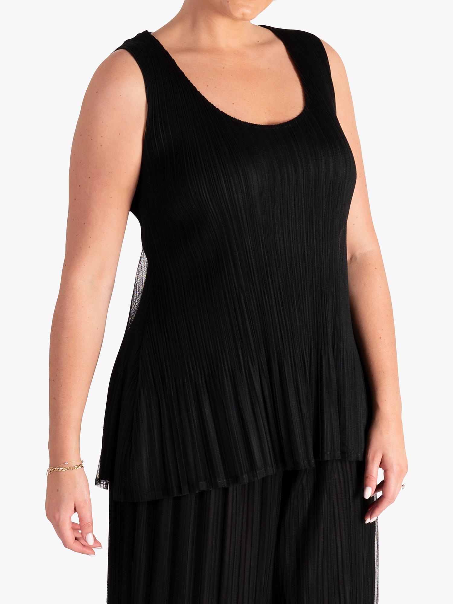 Product image 3 of 7, which shows chesca Plissé Pleated Mesh Camisole, Black, 12-14