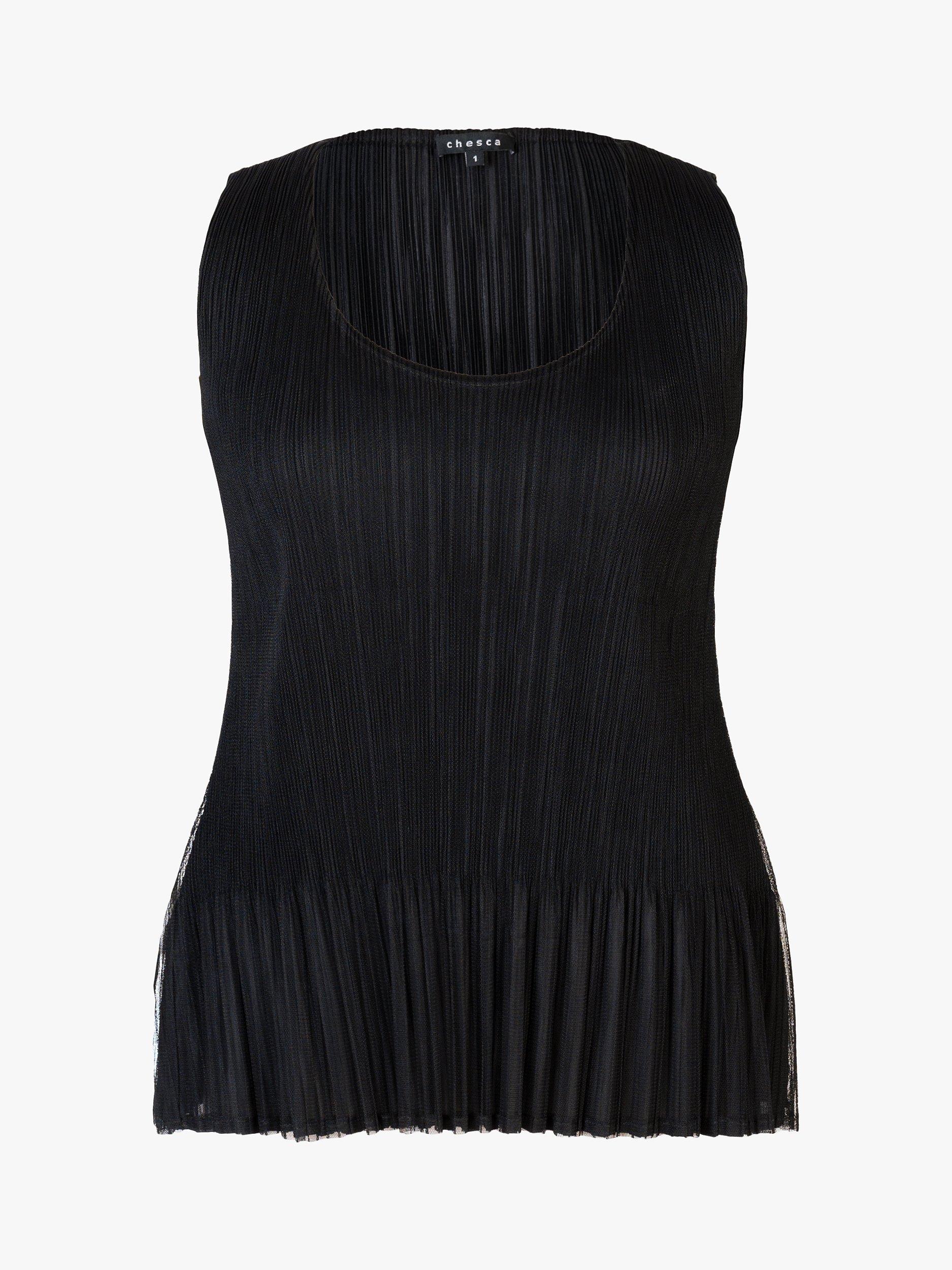Product image 7 of 7, which shows chesca Plissé Pleated Mesh Camisole, Black, 12-14