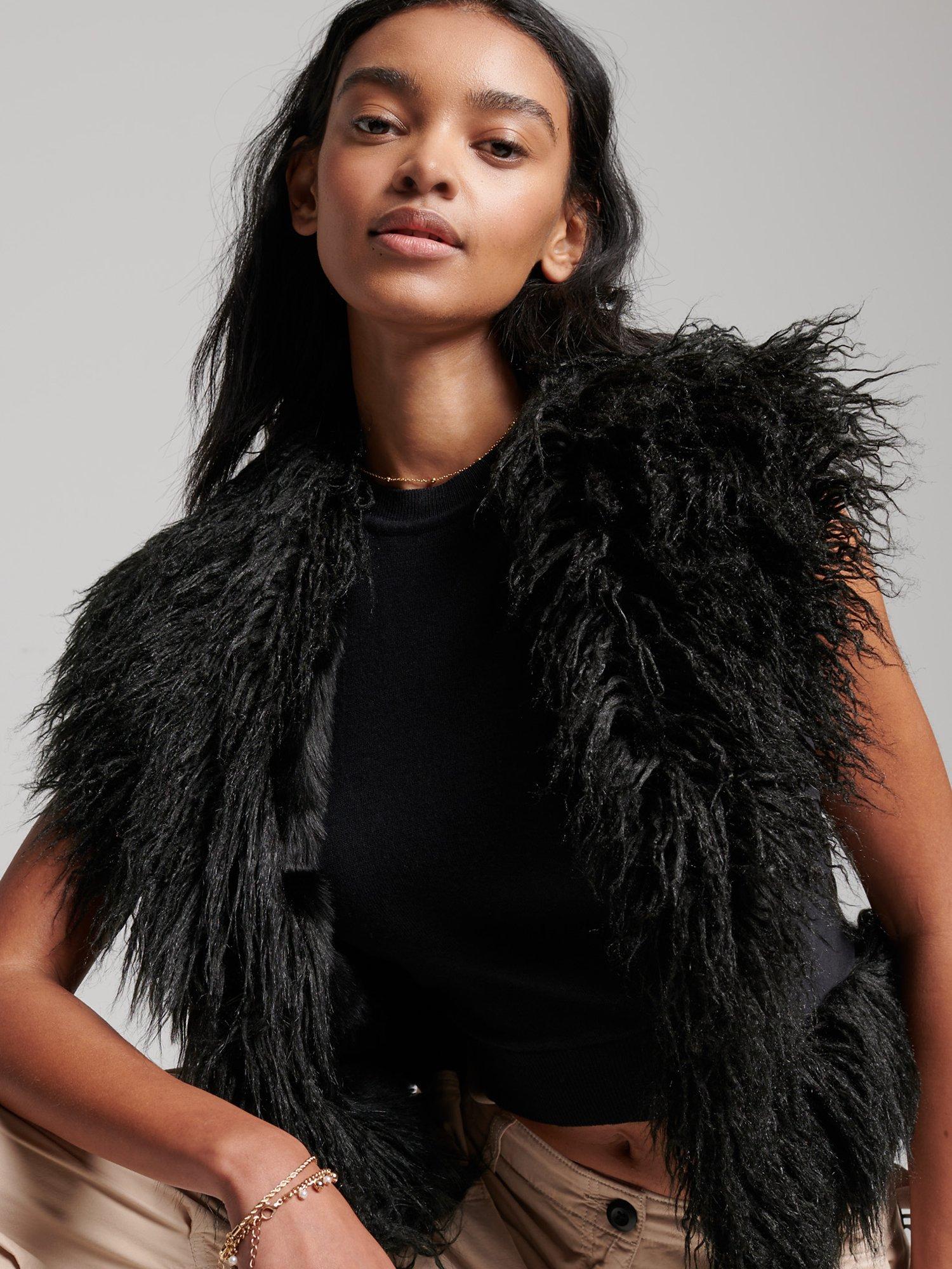 Superdry Faux Fur Lined Afghan Cropped Gilet