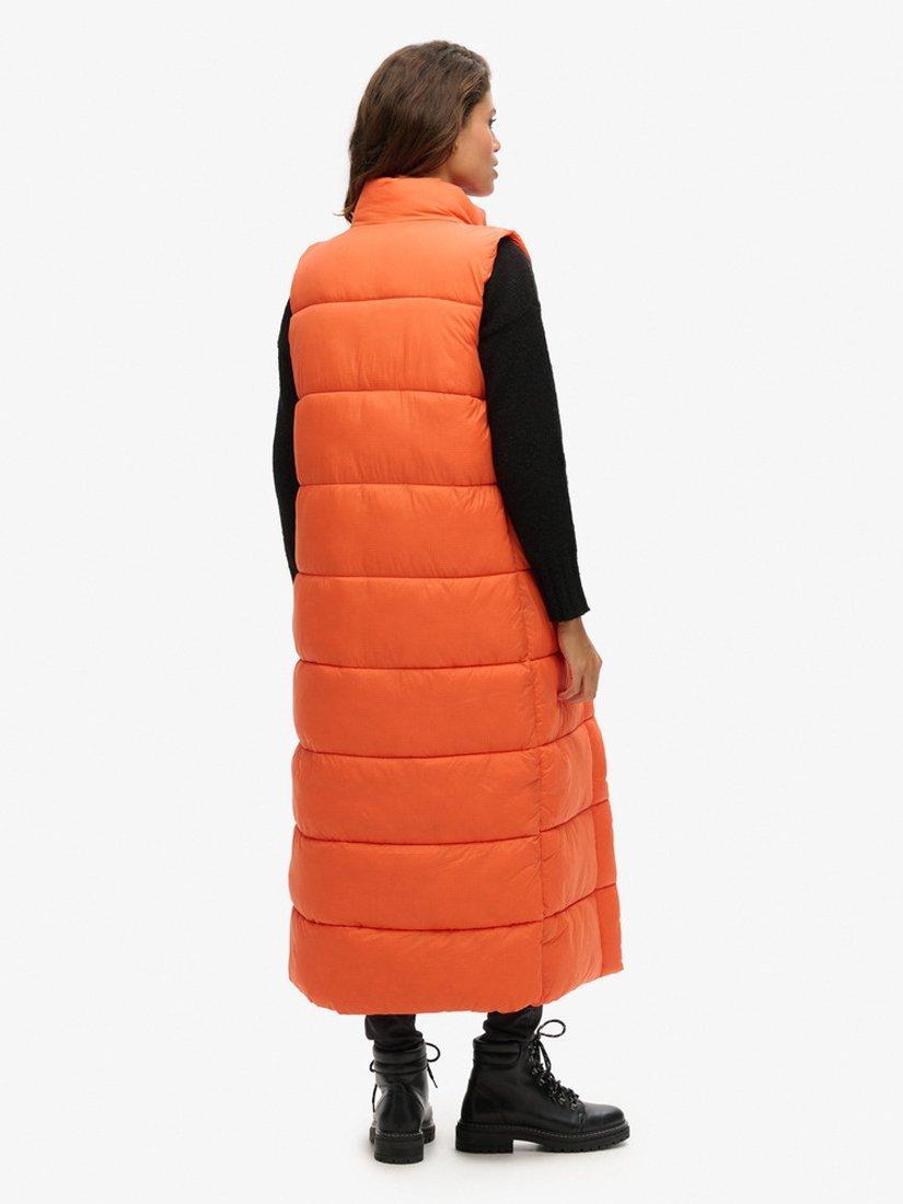 Product image 6 of 6, which shows Superdry Ripstop Longline Puffer Gilet, Orange Grid, 8