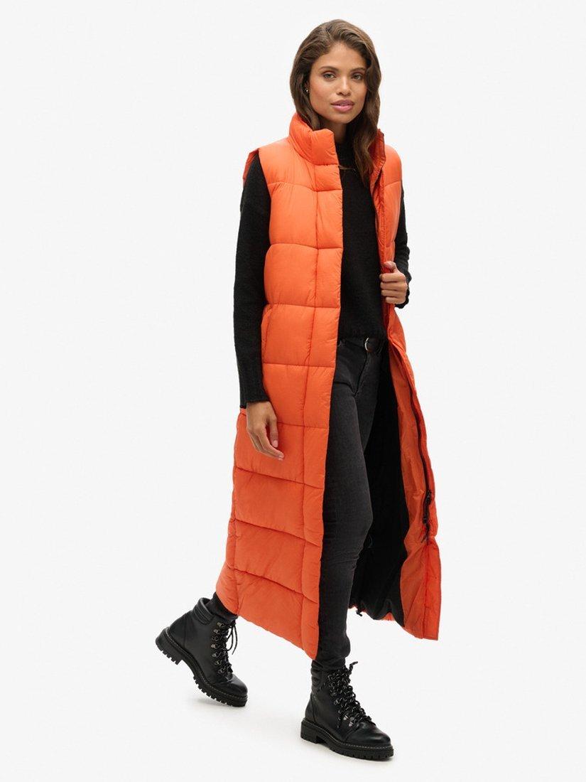 Product image 5 of 6, which shows Superdry Ripstop Longline Puffer Gilet, Orange Grid, 8