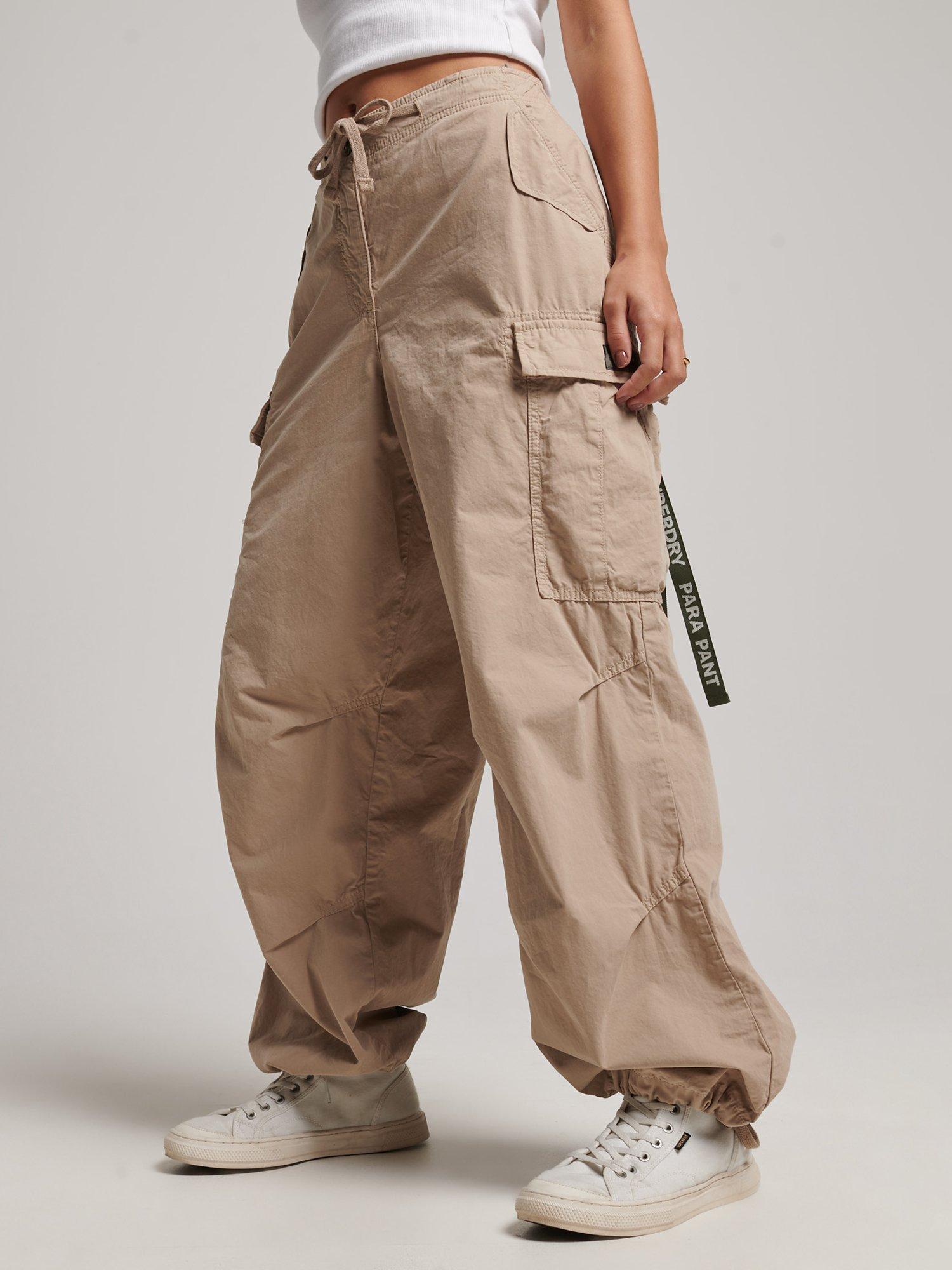 Superdry Baggy Parachute Pants, Stone Brown, S-M