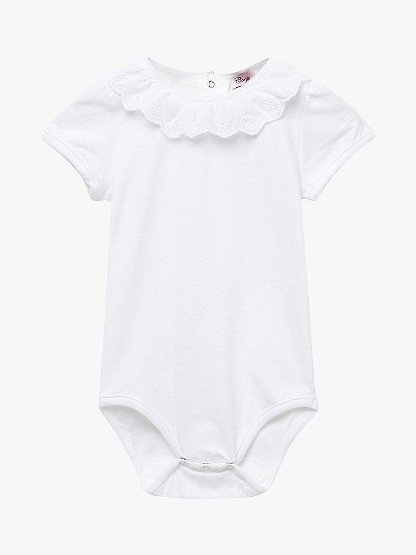 Product image 1 of 2, which shows Trotters Baby Katie Anglaise Short Sleeve Bodysuit, White, 3-6 months