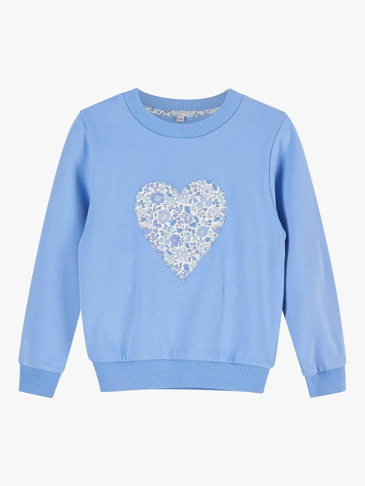 Trotters Kids' Danjo Floral Heart Sweatshirt, Blue