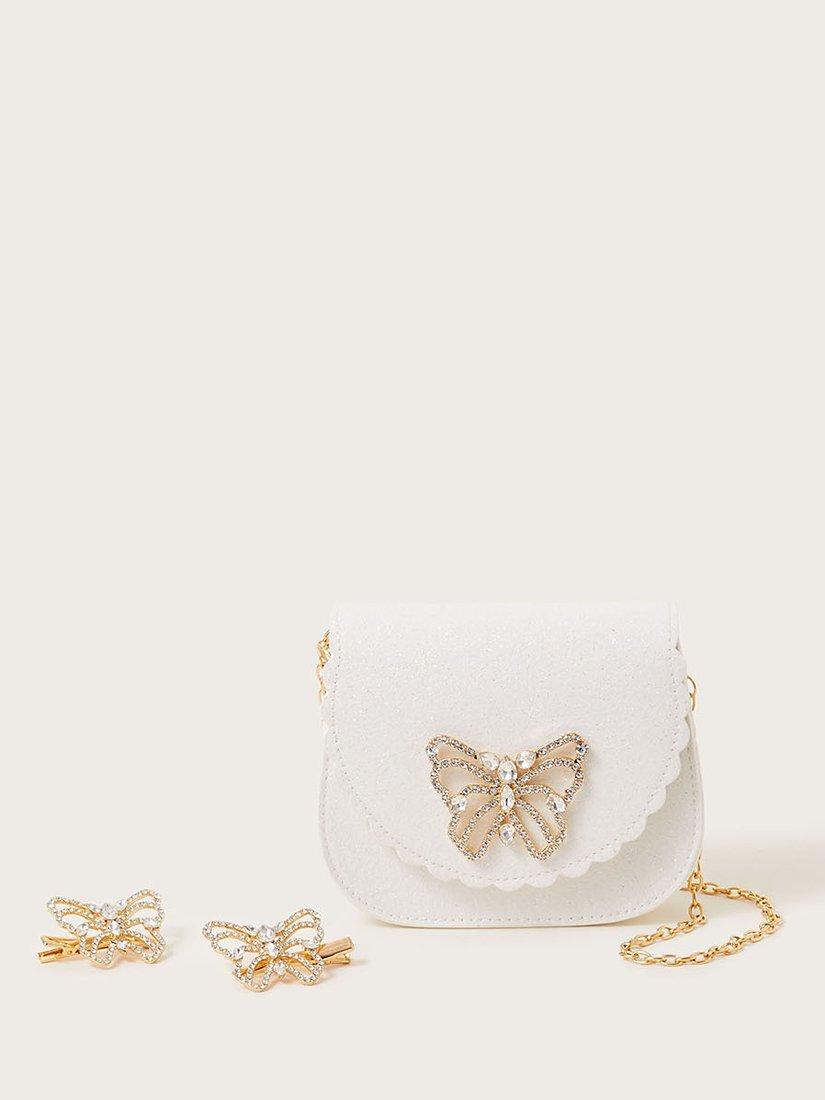 Monsoon Kids' Natalia Scallop Butterfly Bag & Hair Clips Set, Ivory