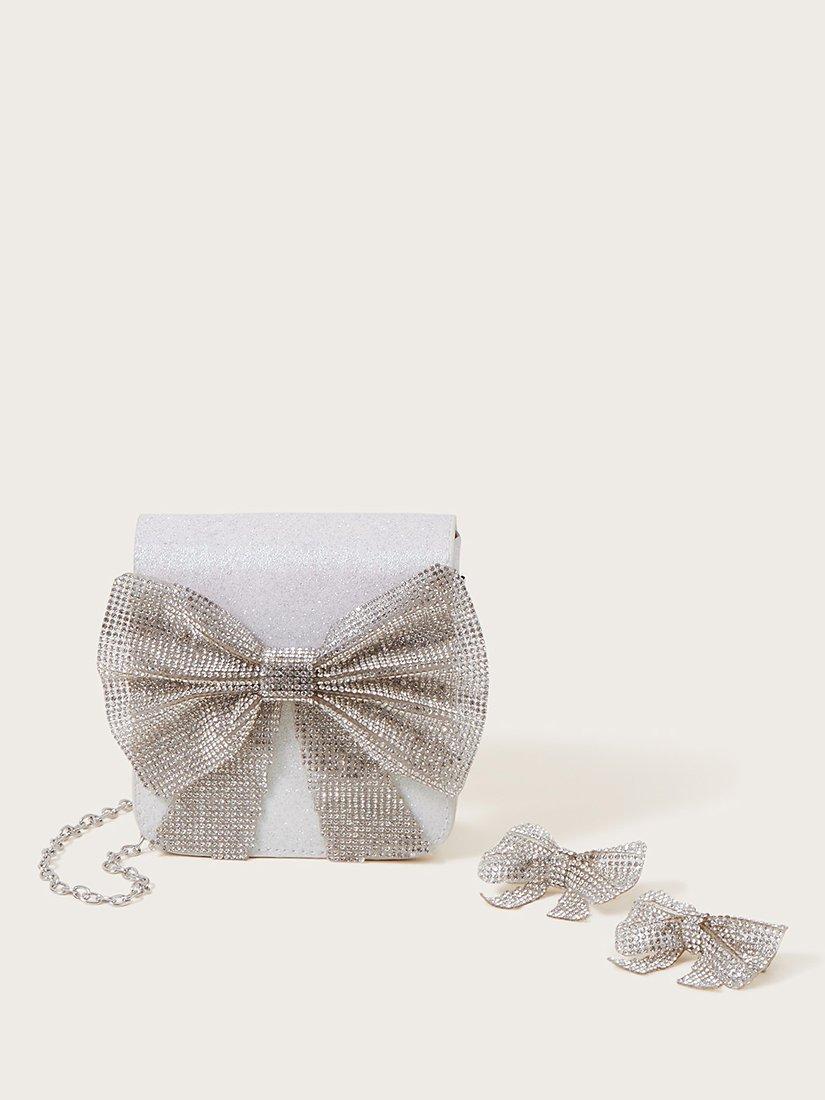 Monsoon Kids' Bobbi Bow Handbag & Hair Clips Set, Silver