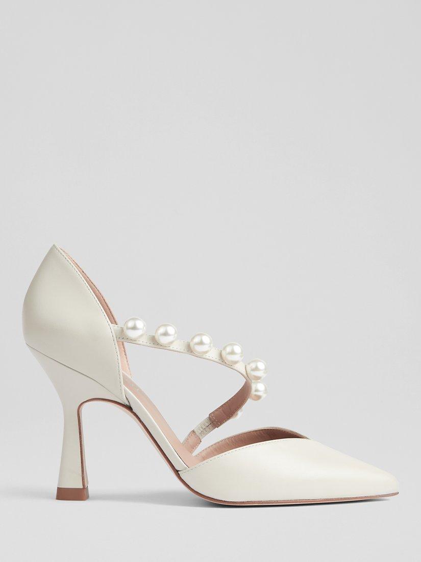 L.K.Bennett Zelda Leather Pearl Trim Shoes, Ivory