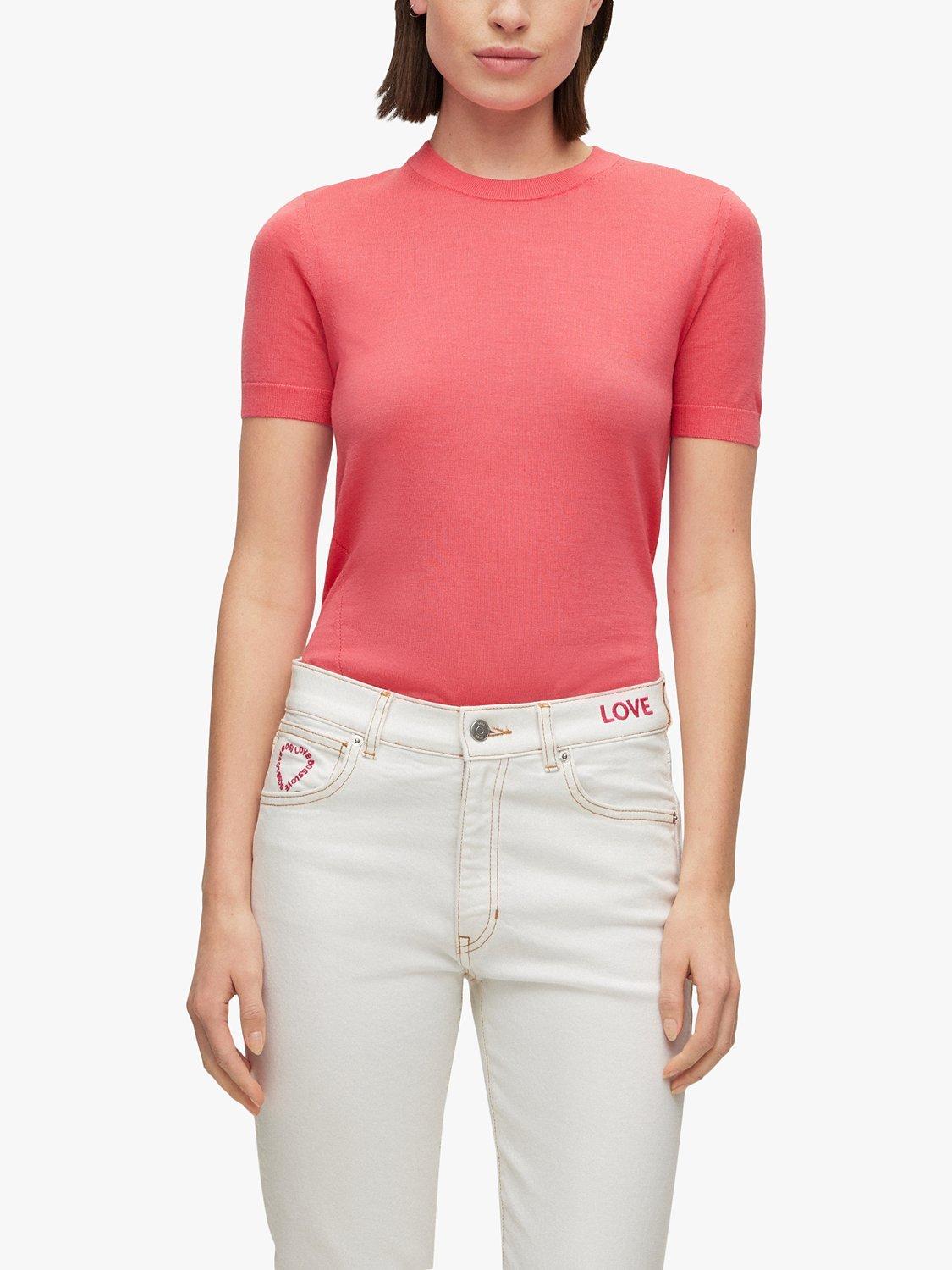 Product image 1 of 5, which shows HUGO BOSS Falyssiasi Knitted T-Shirt, Bright Pink, XL