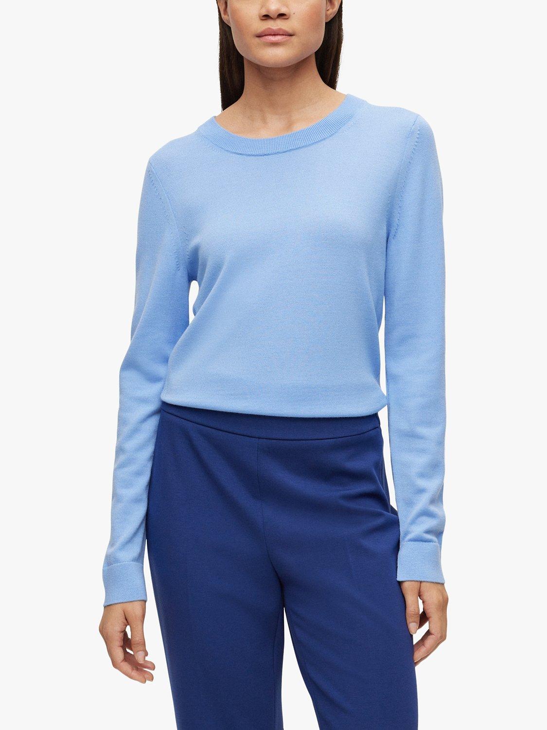 HUGO BOSS Feganasi Plain Wool Jumper, Open Blue