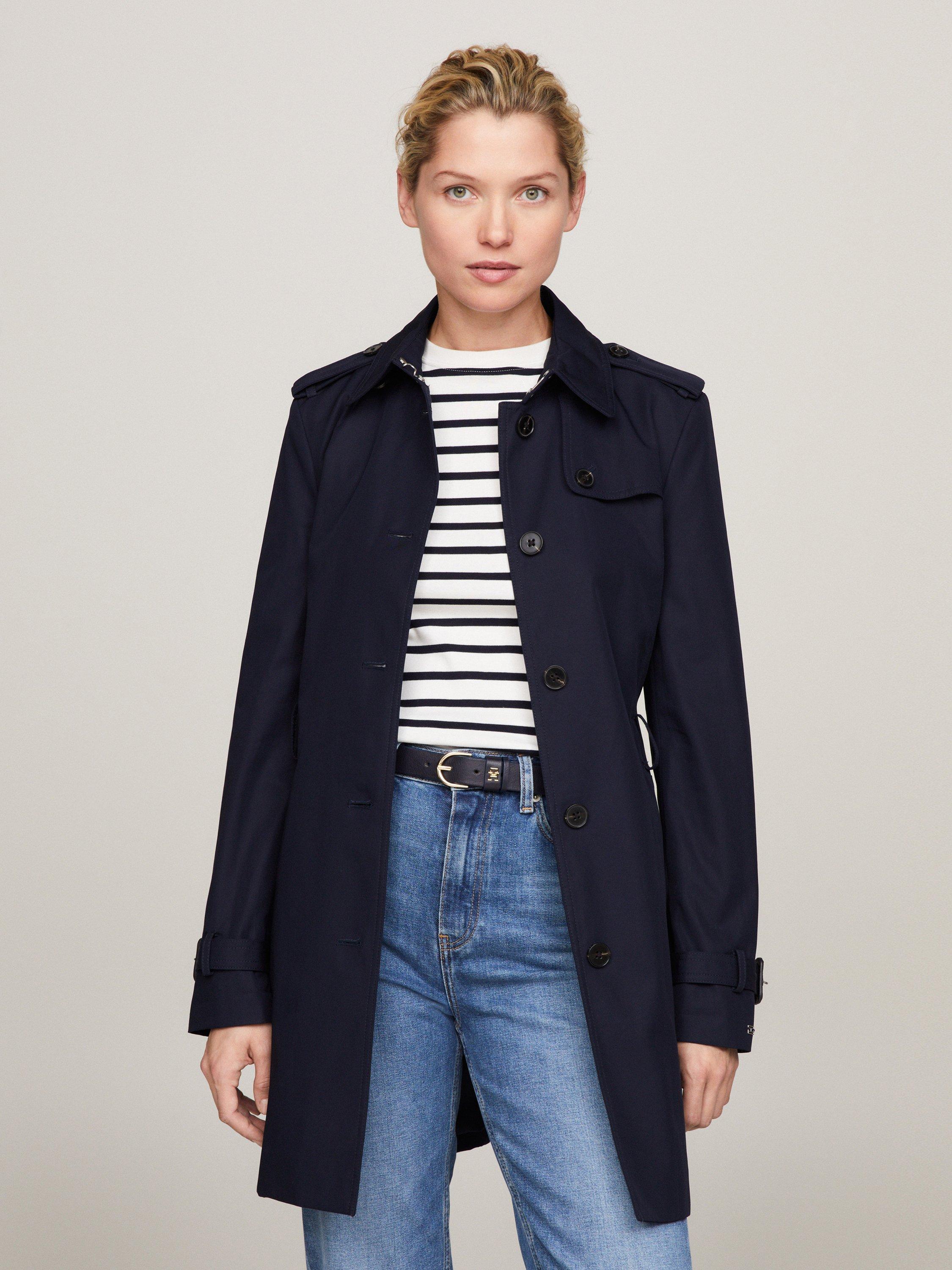 Product image 1 of 4, which shows Tommy Hilfiger Heritage Pure Organic Cotton Trench Coat, Midnight, XS