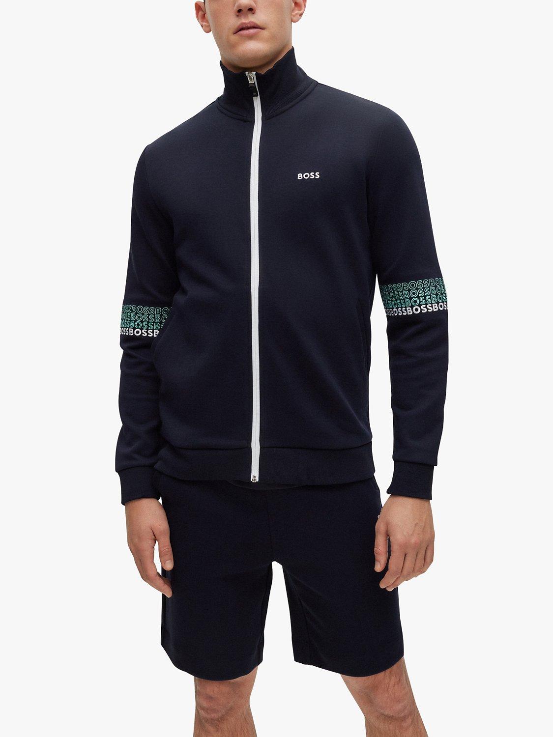 Product image 1 of 4, which shows BOSS Skaz Logo Trim Full Zip Sweatshirt, Dark Blue, XXL
