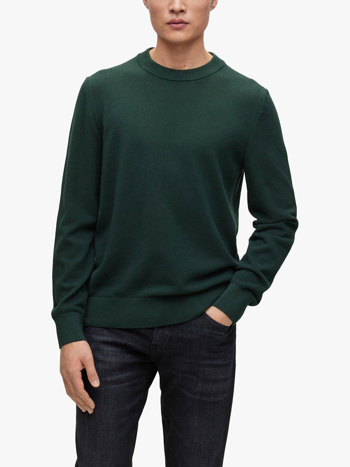 BOSS Ecaio Fine Knit Cotton Jumper, Open Green