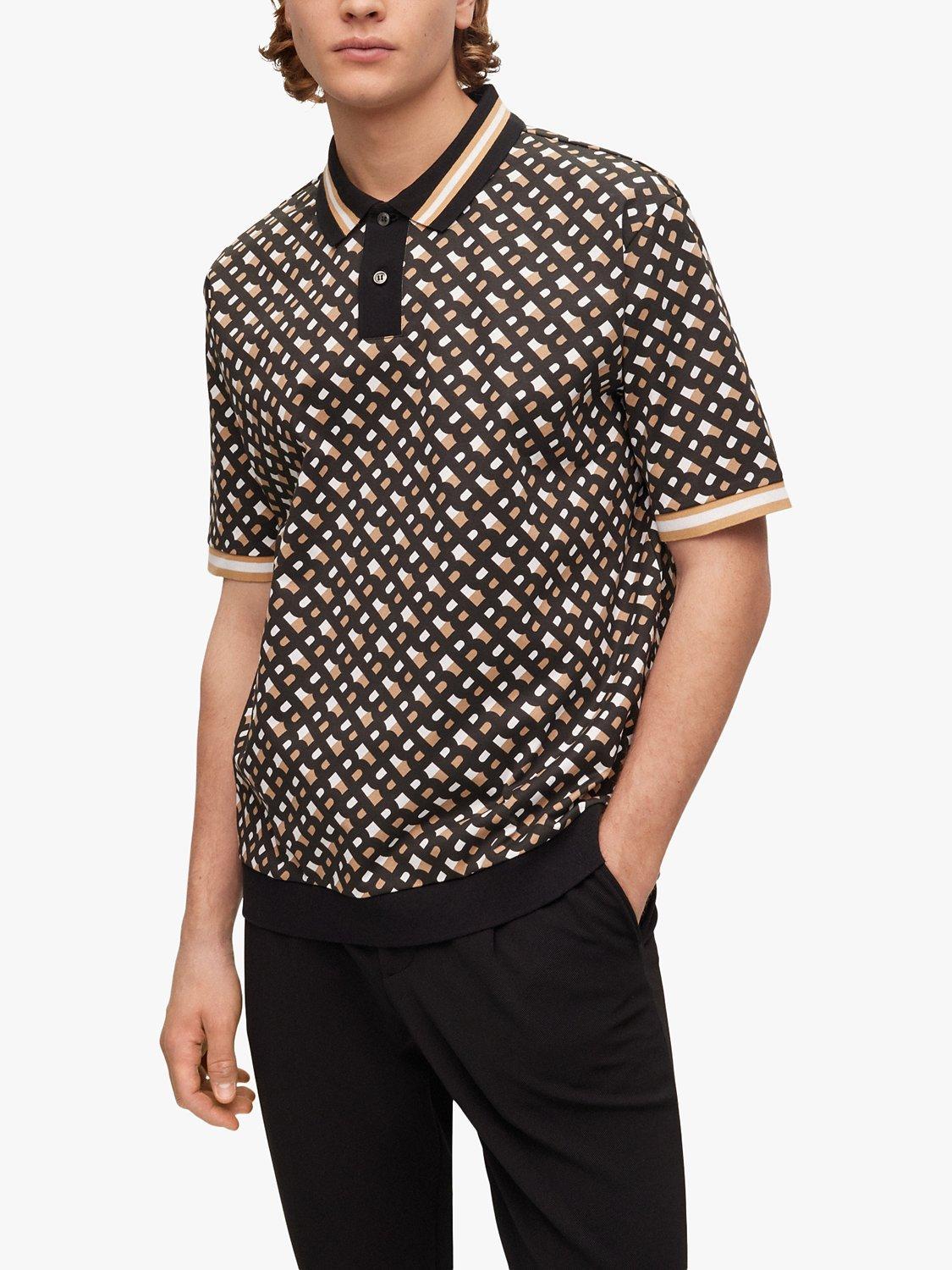 BOSS Parler Abstract Print Relaxed Fit Polo Shirt, Black