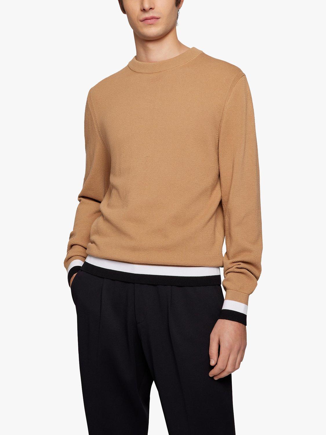 BOSS Ecaio Fine Knit Cotton Jumper, Medium Beige