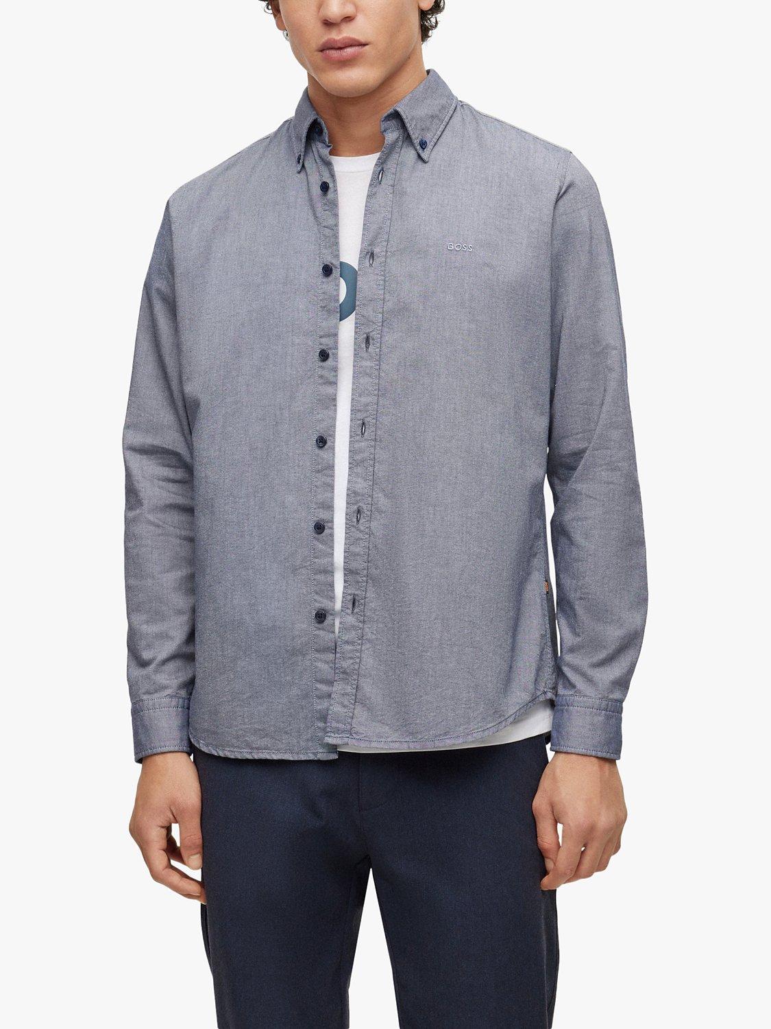 BOSS Rickert Button Down Collar Shirt, Navy