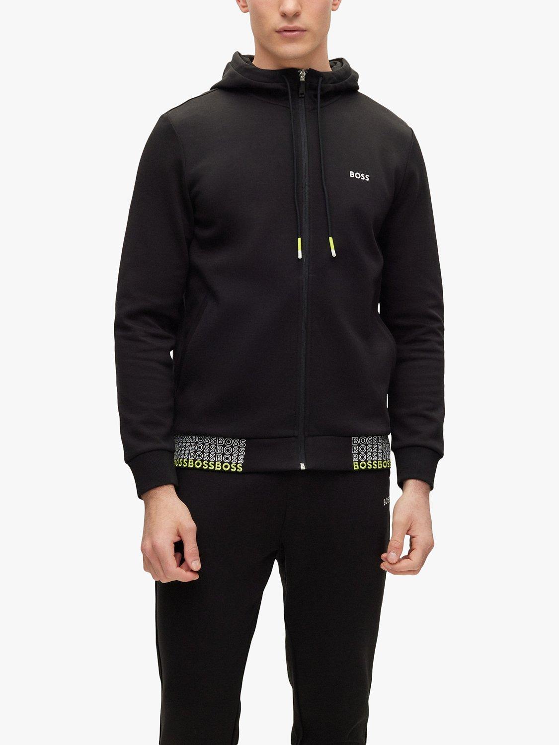 BOSS Saggy Logo Trim Full Zip Hoodie, Black