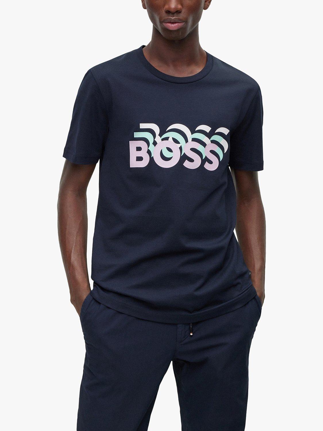HUGO BOSS Tessler Repeat Logo Print T-Shirt, Dark Blue