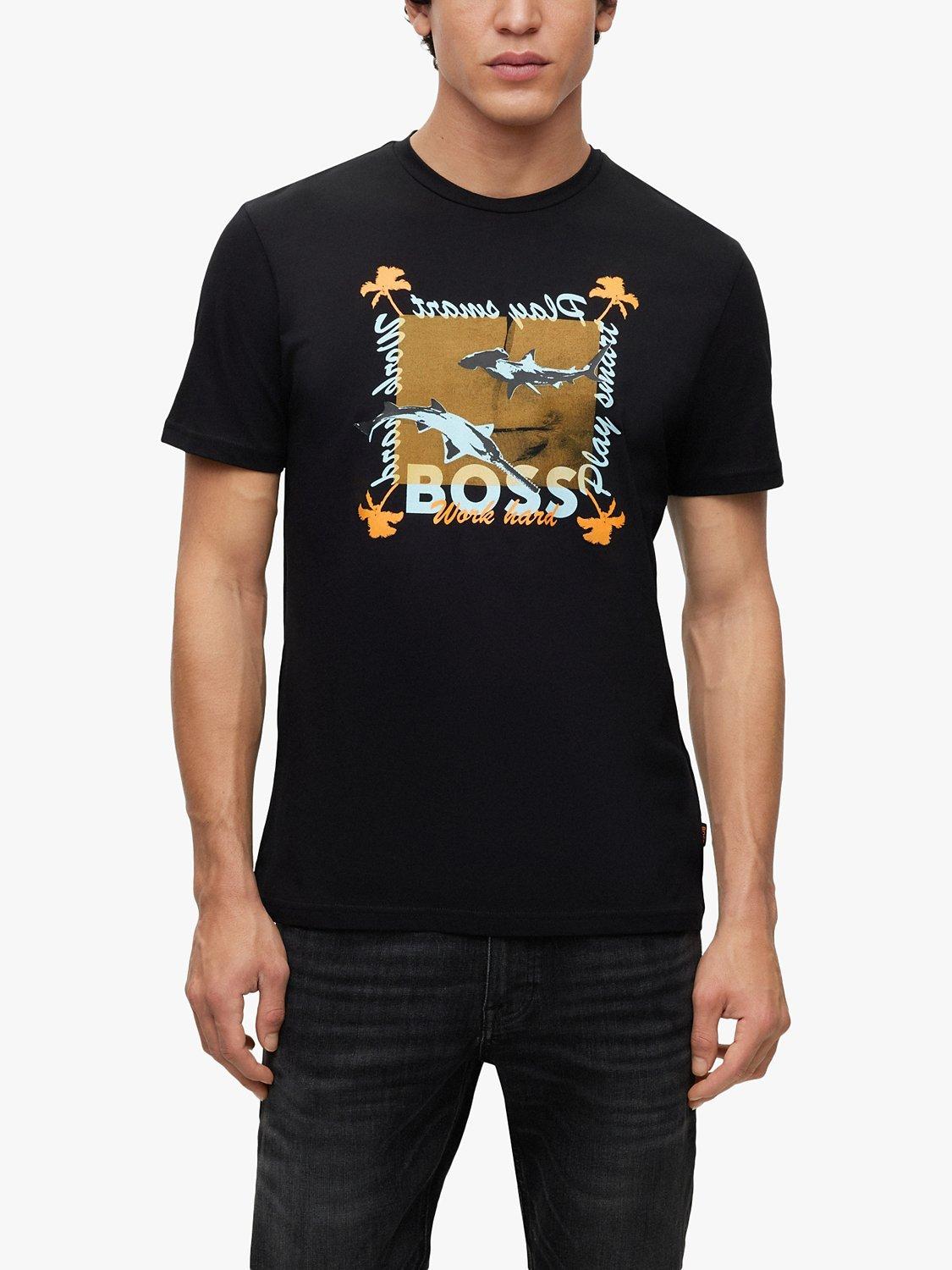 BOSS Shark Print T Shirt Black