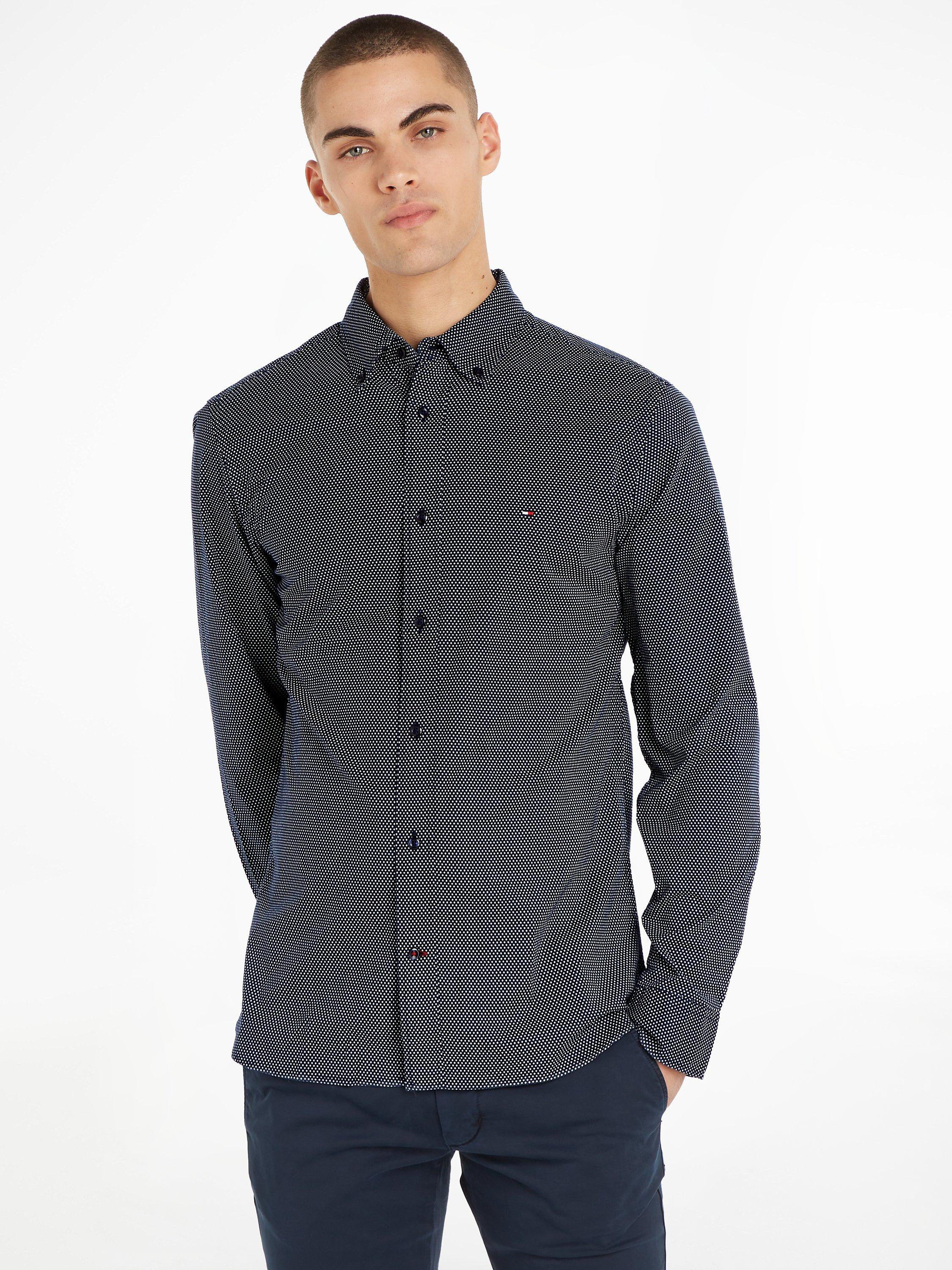 Product image 1 of 6, which shows Tommy Hilfiger Dot Print Organic Cotton Shirt, Carbon Navy/White, S