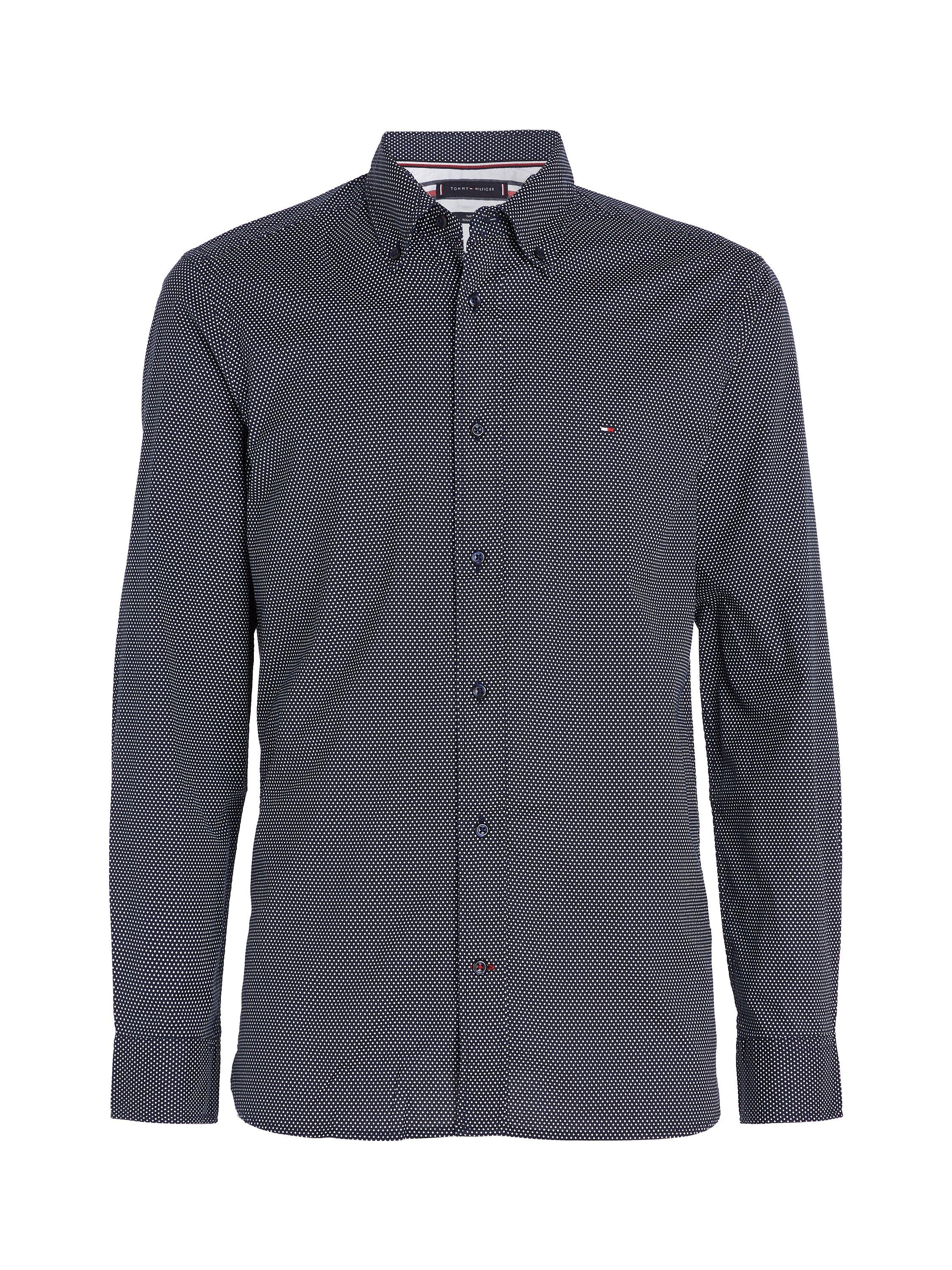 Product image 4 of 6, which shows Tommy Hilfiger Dot Print Organic Cotton Shirt, Carbon Navy/White, S
