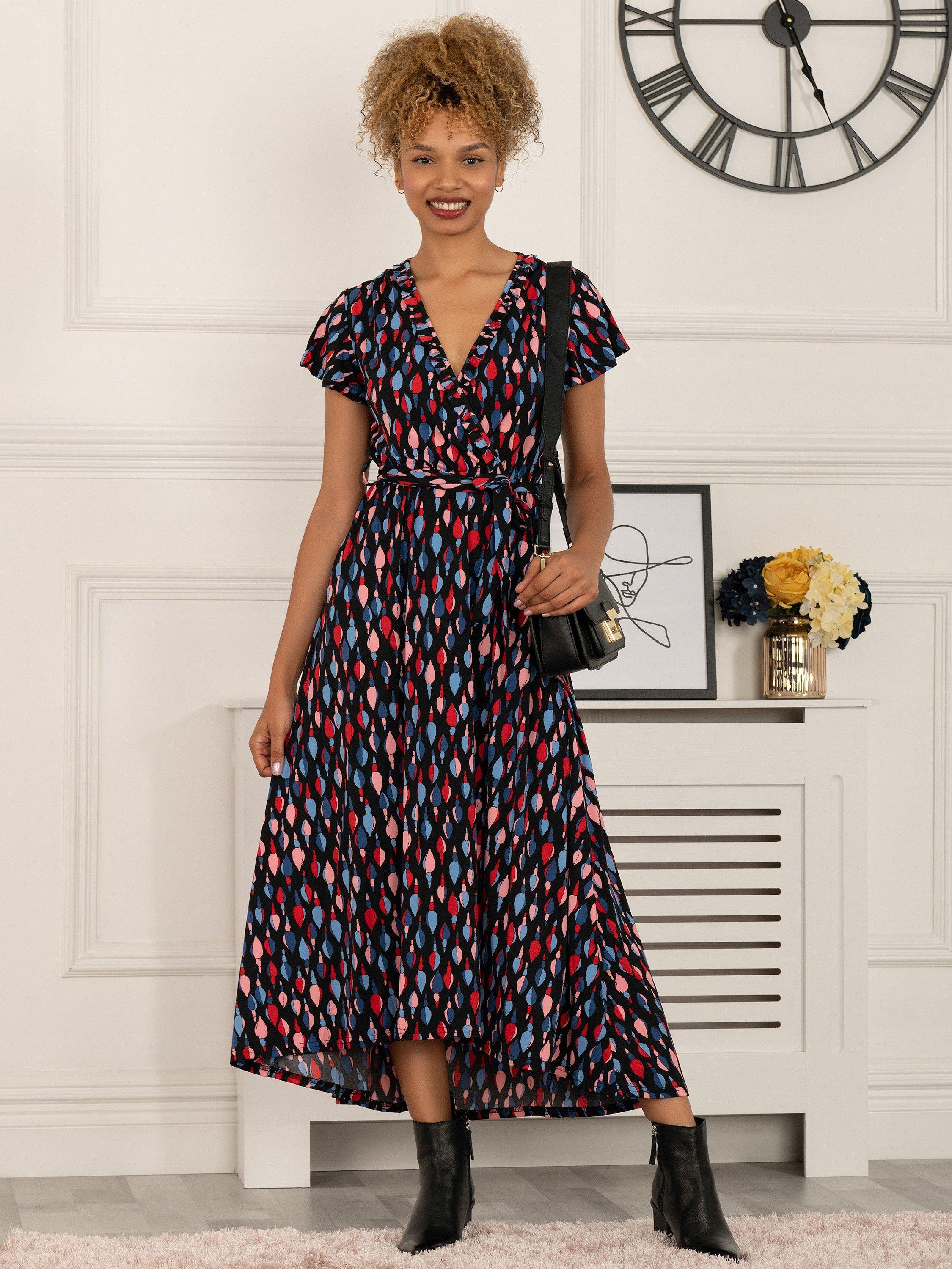 Jolie Moi Lola Wrap Dip Hem Maxi Dress, Navy