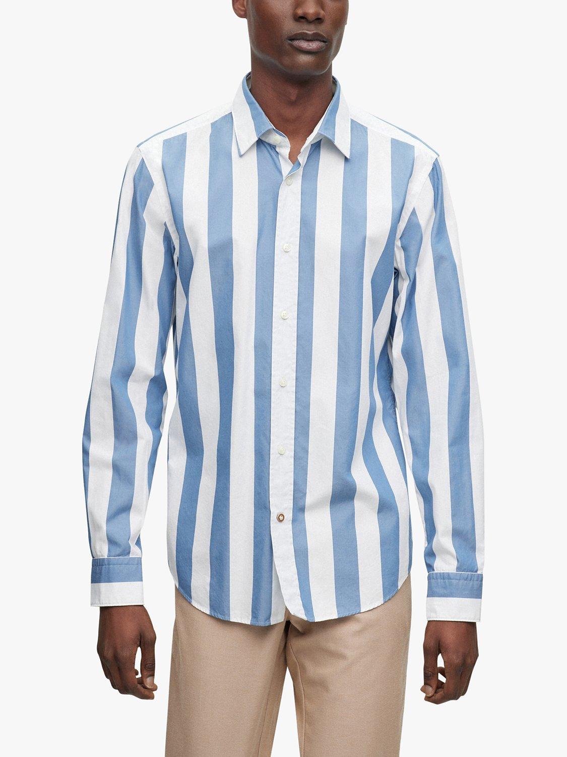 Product image 1 of 5, which shows BOSS Hal Kent Striped Shirt, Blue/White, 17.5