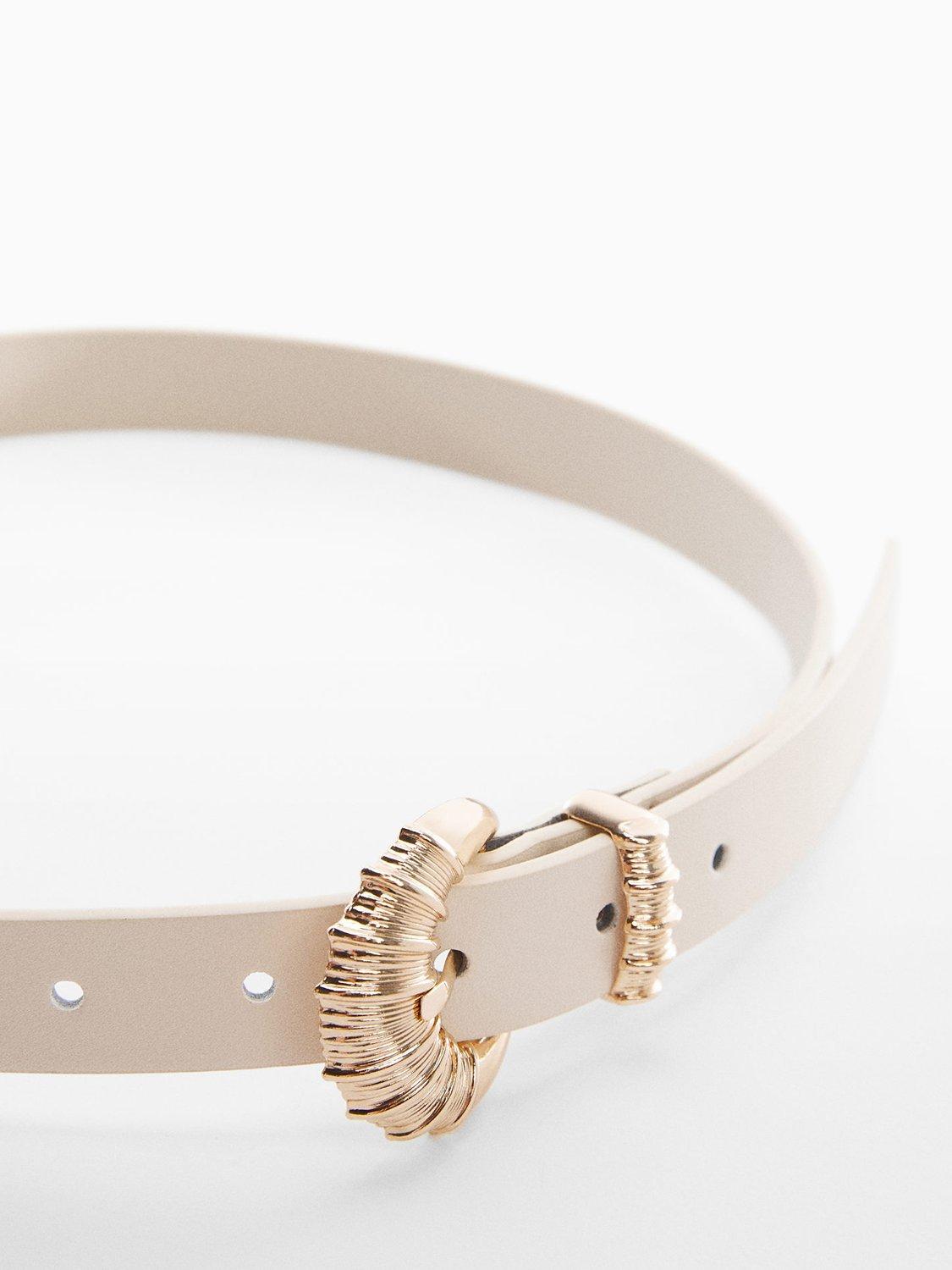 Mango Nils Buckle Detail Belt, Light Beige