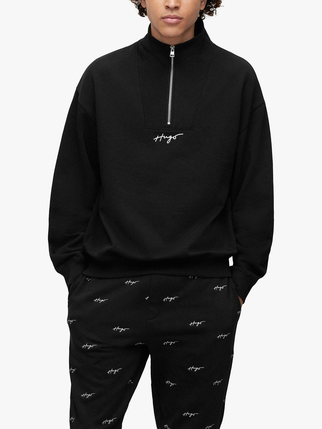 HUGO Dogota Script Zip Jersey Sweater, Black