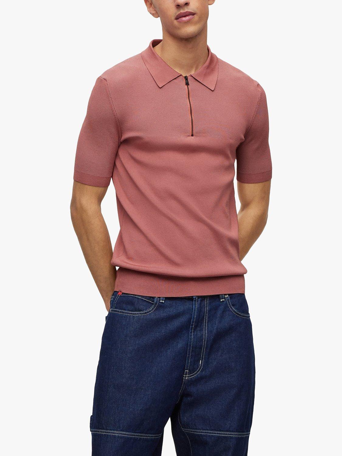 HUGO Sayfong Knit Polo Top, Medium Pink