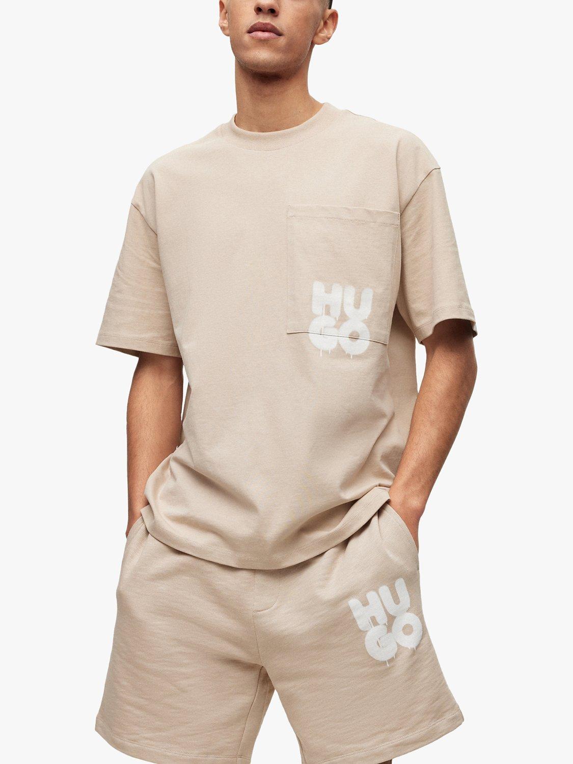 HUGO Dampato Logo Print T-Shirt, Light Beige