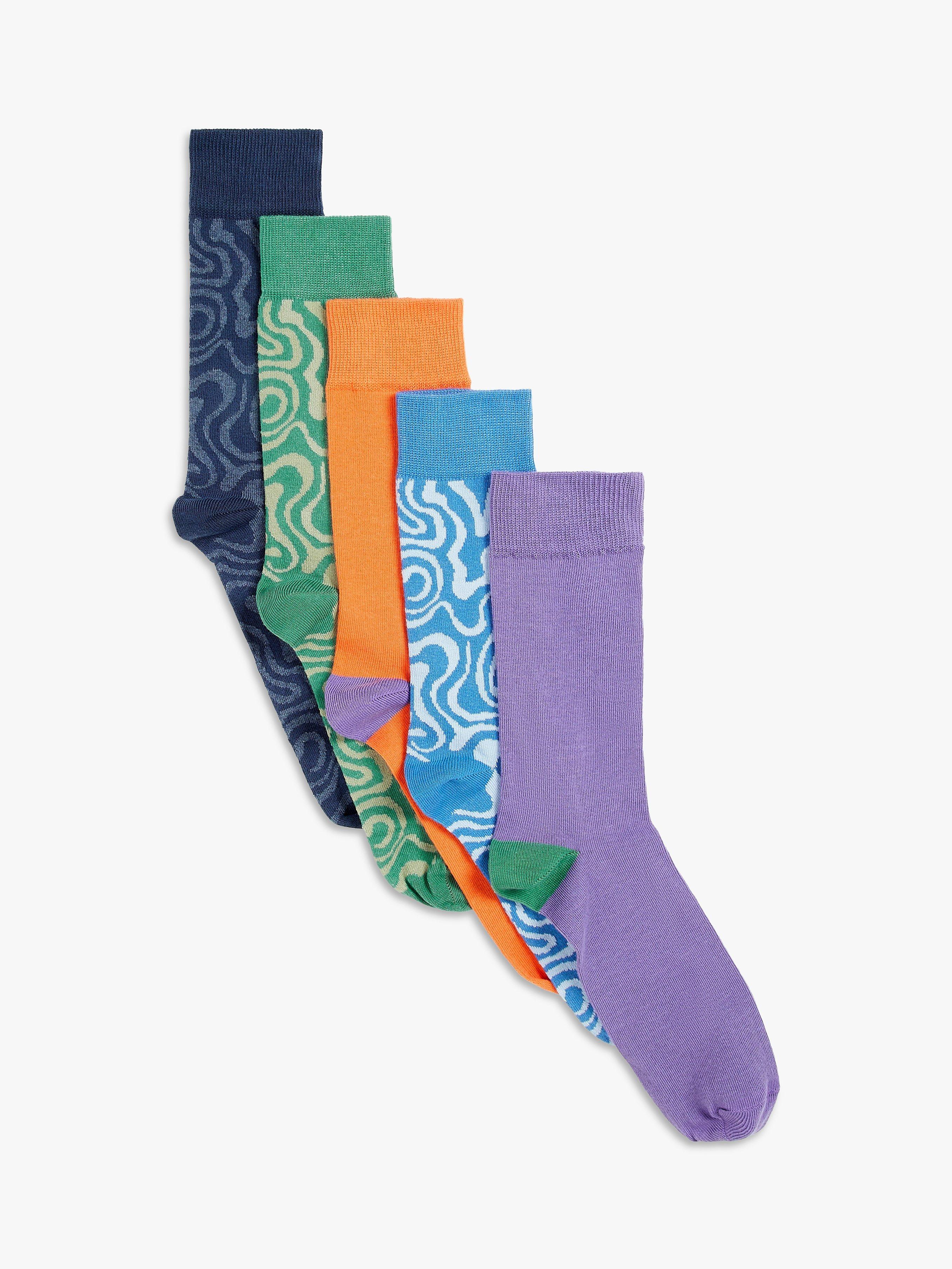 John Lewis ANYDAY Plain and Swirl Cotton Blend Socks, Pack of 5, Multi