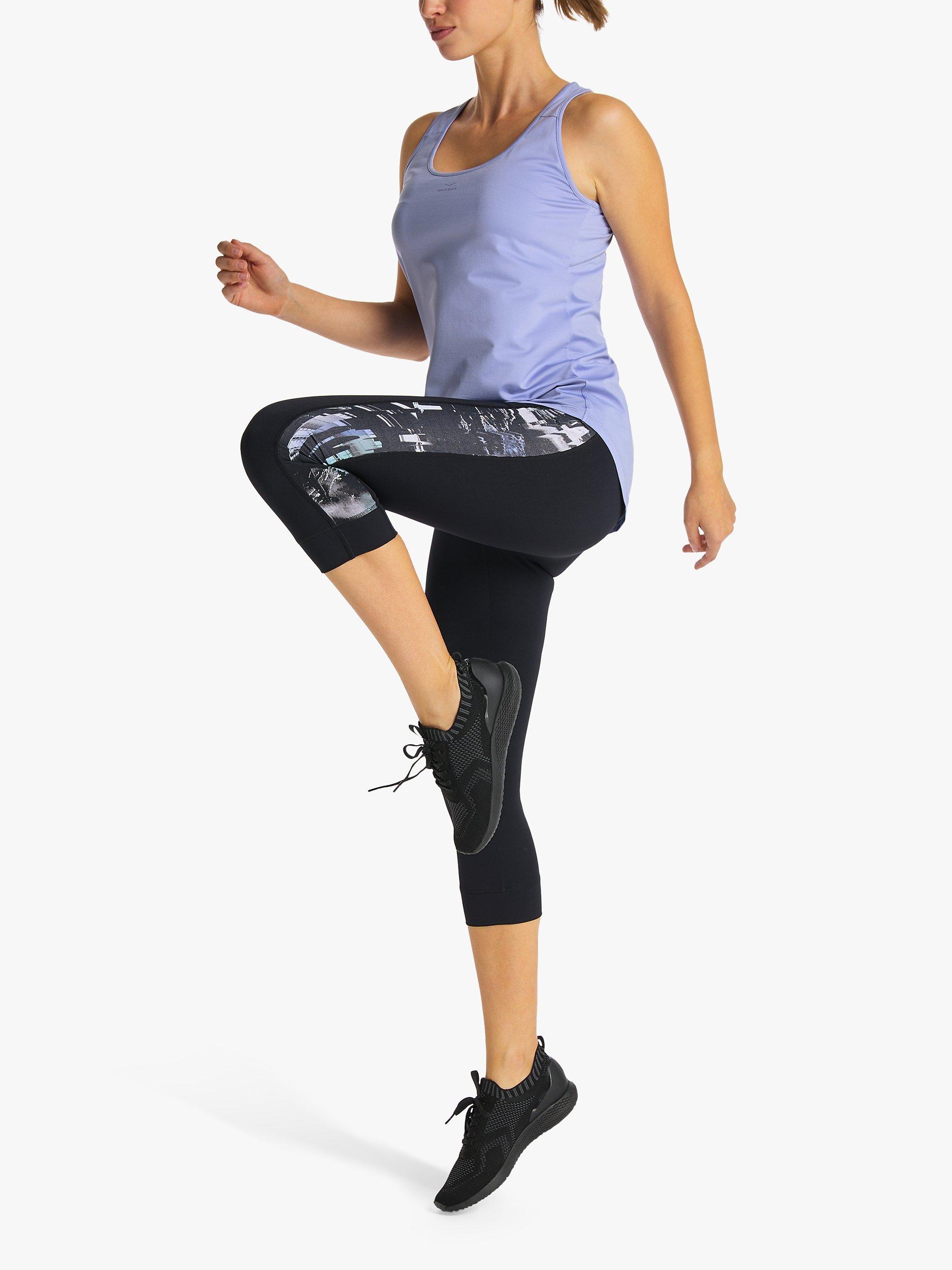 Product image 3 of 7, which shows Venice Beach Blues 3/4 Length Gym Leggings, Black Virtual Art, XS