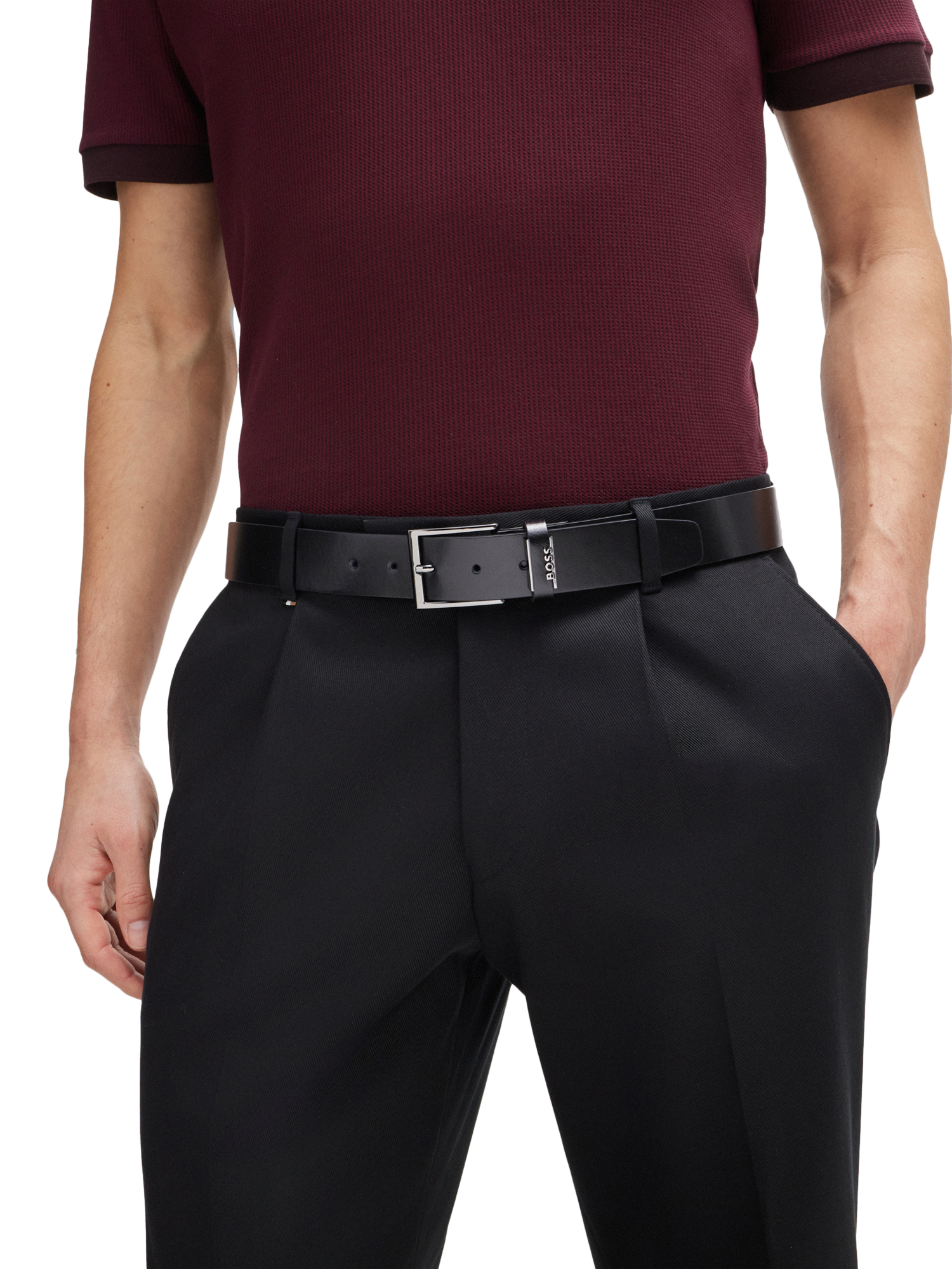 Product image 4 of 5, which shows HUGO BOSS Business Cole Leather Belt, Black, 30