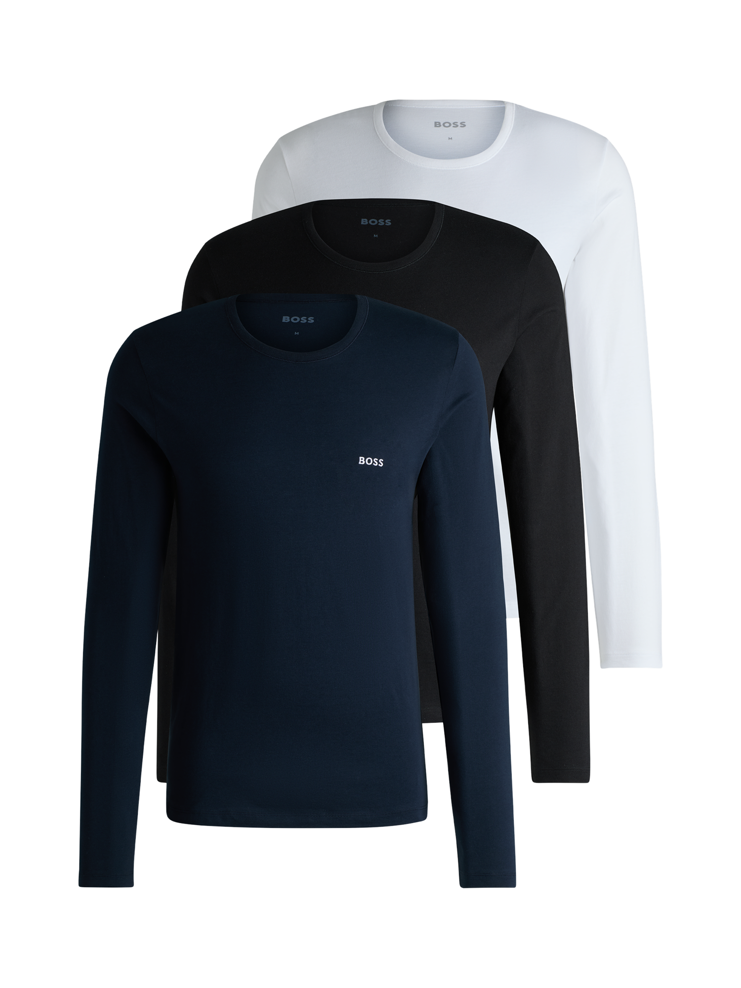 BOSS Regular Fit Long Sleeve Lounge Top, Pack of 3, Navy/Multi