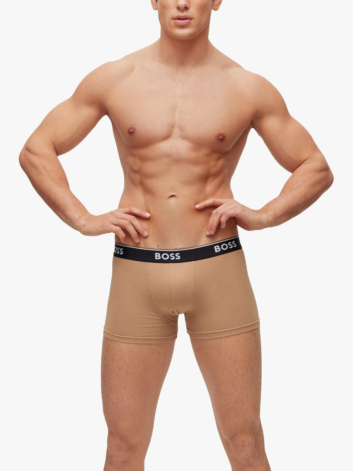 BOSS Power Cotton Logo Waistband Trunks, Pack of 3, Camel/Multi