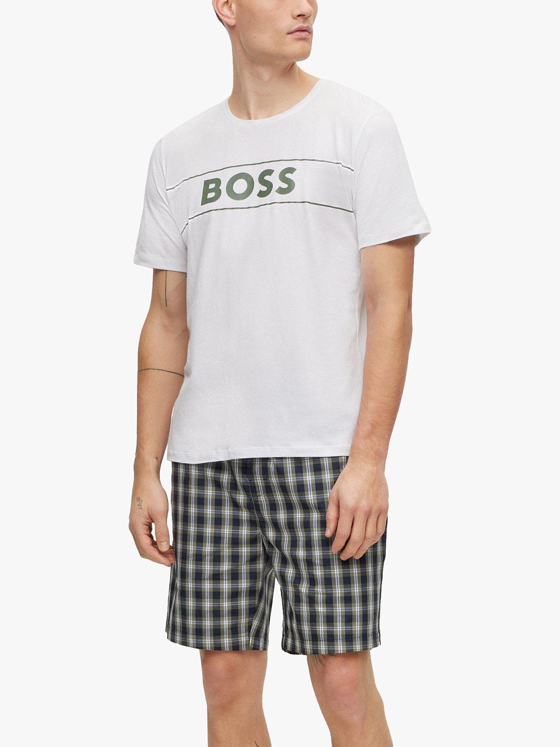 HUGO BOSS Cotton Short Sleeve Pyjama Set, Open Green