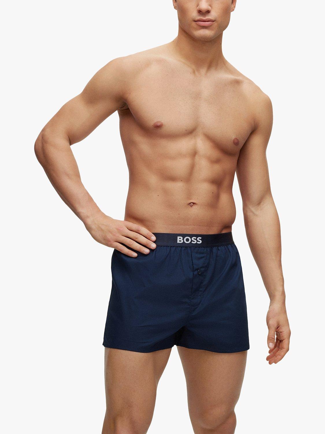 Product image 1 of 5, which shows BOSS Cotton Boxers, Pack of 2, Dark Blue/Stripe, XL