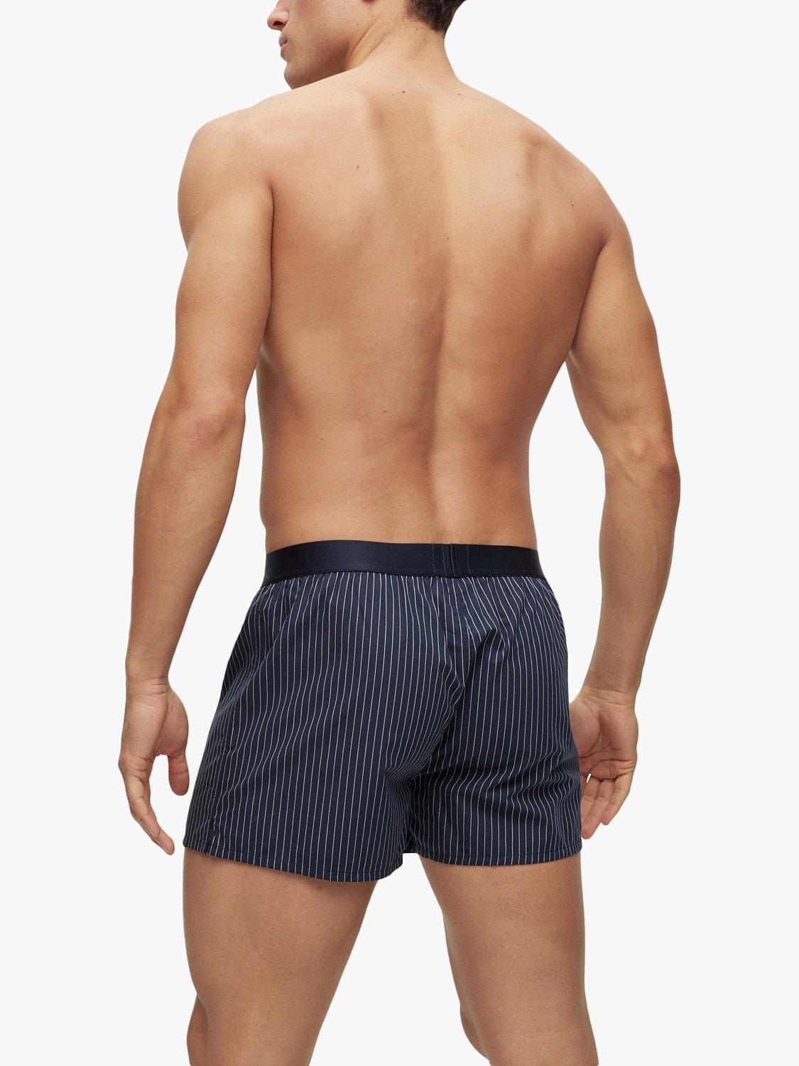 Product image 2 of 5, which shows BOSS Cotton Boxers, Pack of 2, Dark Blue/Stripe, XL